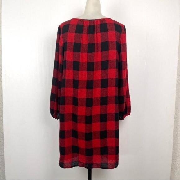 Madewell signal red black buffalo plaid Check Print tunic dress Medium Sty F8652 - Picture 4 of 8